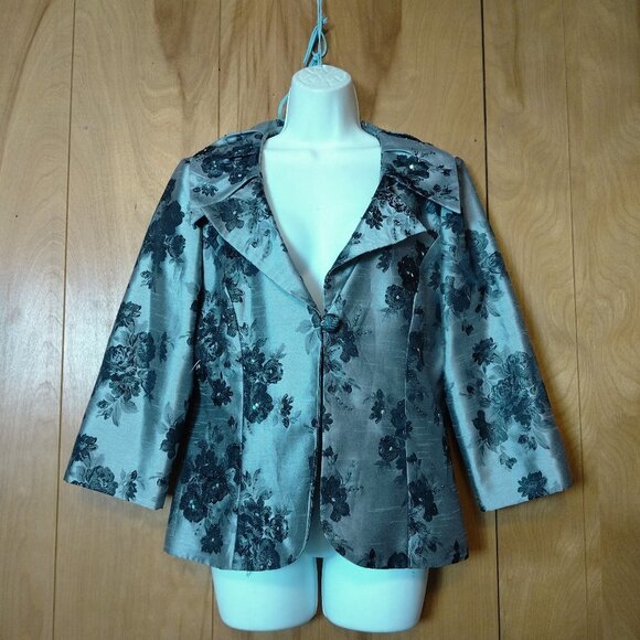 Jessica Howard Evenings Women's Size 12 Gray/Black Floral Sequin Jacket Party - Picture 1 of 7